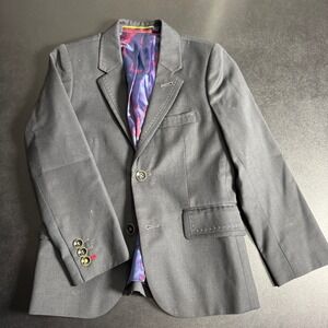 Baker‎ by Ted Baker Boys Grey Wool Blend Blazer Suit Jacket Size 7 Blue Print